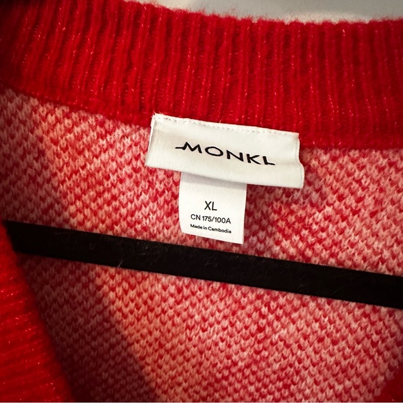 Monki Red and Light Pink Argyle Pattern Cardigan - Picture 2 of 7
